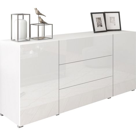 Cómoda Sarasota 191, Blanco + Blanco brillante, Con cajones y puertas, Número de cajones: 0, 68x150x39cm