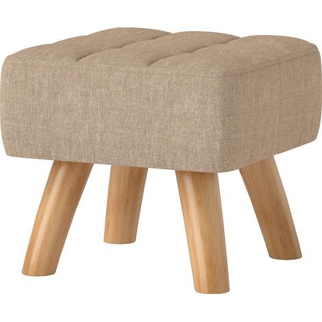 Repose-pieds, assise rembourrée en tissu, pieds en bois, 27 x 27 x 26 cm, marron clair (1/5)