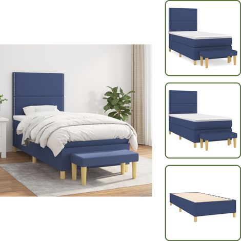 Boxspringbett mit Matratze Blau 100x200 cm Stoff - Boxspringbett - Doppelbett - Schlafraum - Blau - Bettsofa (1/5)