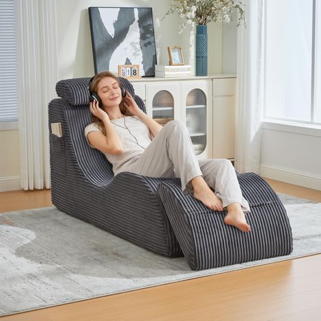 Fauteuil de loisirs moderne au design unique et ergonomique, fabriqué en mousse à compression haute résilience. Coussin d'assise amovible et poche latérale pour un confort optimal au quotidien. Gris f (1/5)