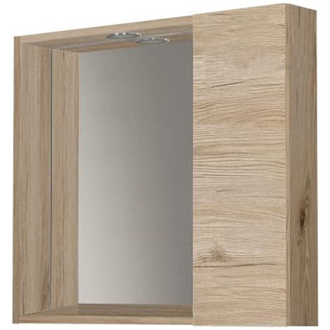 Mama Store SPECCHIERA Bagno con VANO Contenitore e Luce LED-Quercia Naturale, L. 60 CM X P. 16 CM X H.60 CM (1/4)
