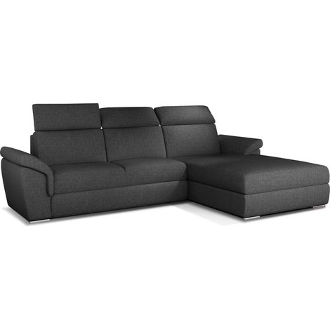 Canapé convertible d'angle droit tissu gris foncé chiné têtières réglables Suzy 272cm (1/5)