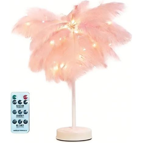 Lampe rose avec plumes d'autruche. lampe de chevet. lampe de table LED. cadeaux de Noël pour chambre à coucher. salon. centre de table pour mariage. décoration de Noël et de la Saint-Valentin (1/5)
