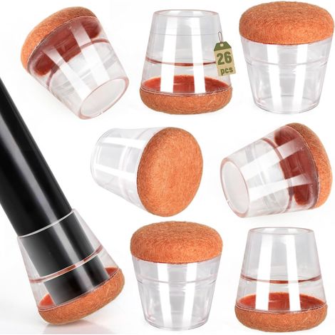 Tigrezy 26PCS Protection Pied de Chaise Transparent - Patin Chaise Feutre pour Protège Les Sols et Élimine Le Bruit, Convient aux Meubles avec Un diamètre de Pied de 15-21mm (1/5)