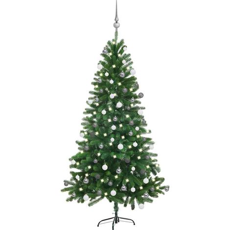 Künstlicher Weihnachtsbaum mit Beleuchtung & Kugeln 150 cm Grün