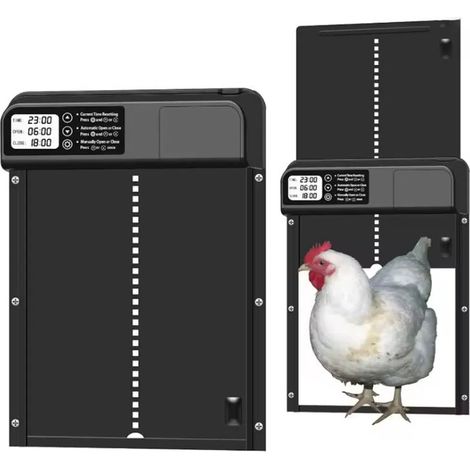 Porte automatique de poulailler avec minuterie, trappe électrique à piles avec système anti-pincement pour poules et volailles (1/5)