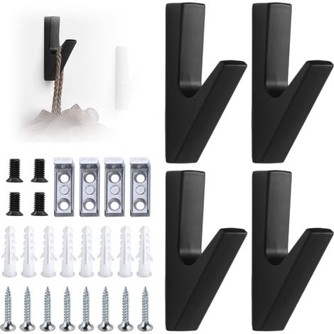 Set di 4 appendiabiti da parete, ganci a vite, portasciugamani da bagno, gancio portachiavi da parete, gancio portasciugamani da cucina, appendiabiti da parete, ganci da parete, design moderno, nero