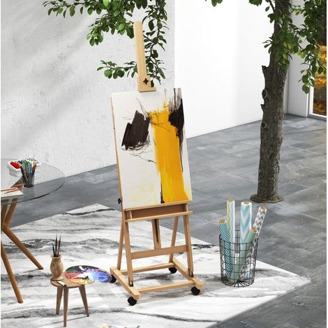 Cavalletto da studio 178-238 cm legno naturale in faggio con ruote, pieghevole e regolabile (1/5)