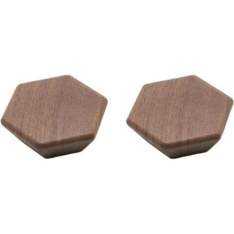 Lot de 2 boutons de tiroir hexagonaux en bois de noyer, 60 mm avec vis – Quincaillerie de poignée de porte en bois naturel – Poignées de meubles d'armoire, d'armoire, de placard et de tiroir, (1/5)