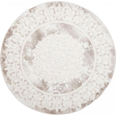 Tapis oriental rond 200 cm beige – Motif ancestral tissé – Poils ras en polypropylène – Antistatique et hydrofuge – Certifié OEKO-TEX® – Unamourdetapis