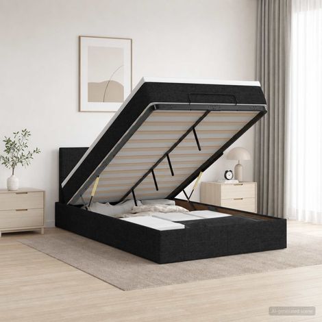 vidaXL Lit coffre avec matelas et LED Noir 120 x 190 cm Tissu (1/5)
