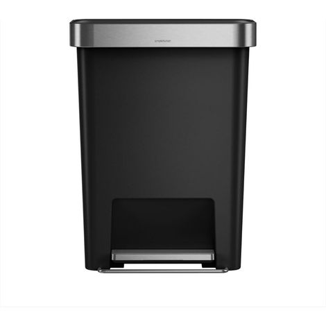 poubelle rectangulaire à pédale, avec réserve à sacs, poubelle de cuisine, plastique noir, 45 litres (1/5)