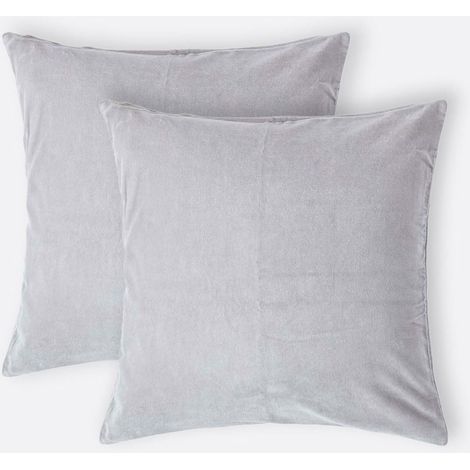 HOMESCAPES Set of 2 Light Grey Velvet Cushion Covers, 40 x 40 cm
