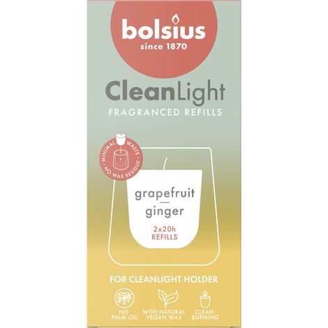 Bolsius Cleanlight Duft-Nachfüller 2er Pack Grapefruit & Ingwer Duftkerze (1/3)