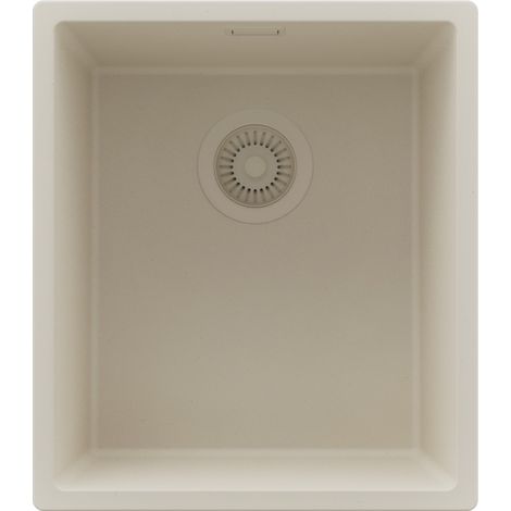 PRIMAGRAN Evier Cuisine en Granit 41x47cm,Lavabo 1 bac + Kit de Vidage, Évier à Encastrer au meuble 45cm - London Slim, Beige (1/5)