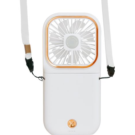 Mini ventilador portátil plegable colgante, recargable por USB, con soporte para teléfono, ideal para viajes y actividades al aire libre.