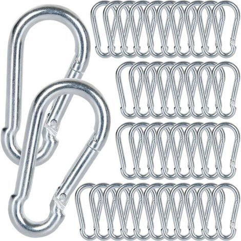 M5 Mousqueton, 60 PCS Mousqueton de Fixation pour Charges Lourdes - Mousqueton en Acier Inoxydable Capacité de Charge de 100 kg/220 lb, 304 Crochet Mousqueton Balancoire - 50mm x φ5 mm (1/4)