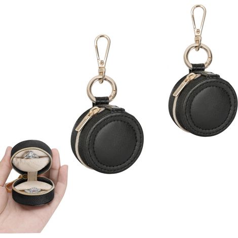 Boîte à bijoux - Coffret de rangement - Étui à bijoux - Organisateur - Étui de voyage - Porte-clés - Boîte de rangement portable - Pour petites bagues, boucles d'oreilles et colliers - Lot de 2 - Noir (1/5)