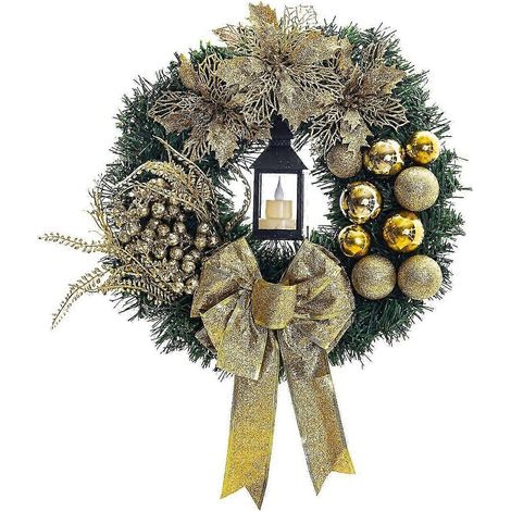 Décorations de Noël, guirlandes lumineuses, fleurs rouges, couronne de Noël, décoration de porte (1/5)