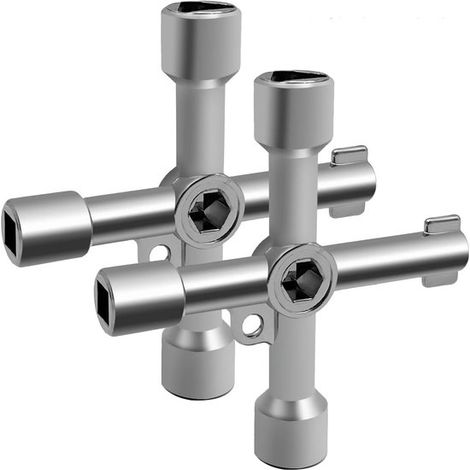 Chiave per radiatore/chiave di spurgo, chiave multifunzione 4 in 1 in 2 pezzi, chiave universale a croce in acciaio inox per contatori di acqua e gas (1/5)