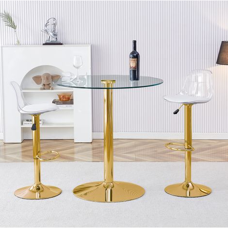 mesa comedor cristal 89 cm con 2 taburetes OKMYHOME (1/5)