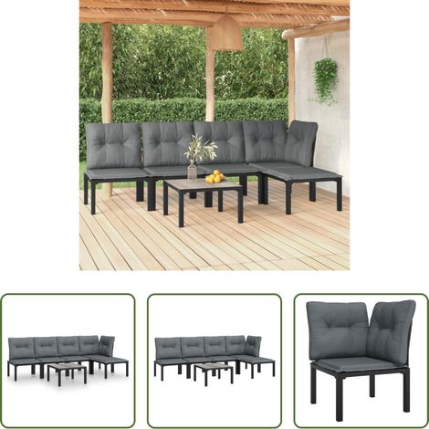 Garten-Couchtisch - 6-tlg. Garten-Lounge-Set Schwarz und Grau Poly Rattan (1/5)