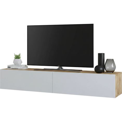 Dmora - Mueble de televisión Dpirche, Aparador de salón, Mueble bajo para TV, Base de pared equipada, 180x32h30 cm, Roble y Blanco