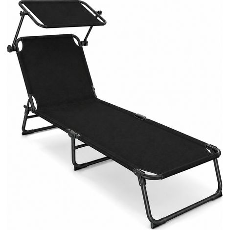 Lettino Sdraio Pieghevole Con Tettuccio Regolabile Parasole Prendisole Schienale Reclinabile Regolabile Struttura In Metallo Sedia Per Spiaggia Mare Giardino Piscina 187 x 53 x 24 Cm Nero (1/4)