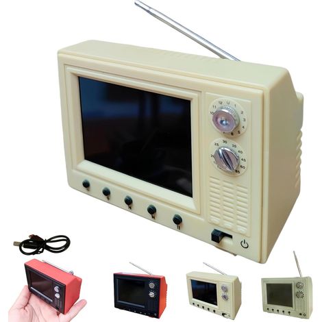 Mini lecteur TV rétro, écran de dessin animé rechargeable avec 8 Go de stockage, casque USB pris en charge, décoration d'intérieur à collectionner (jaune) (1/5)