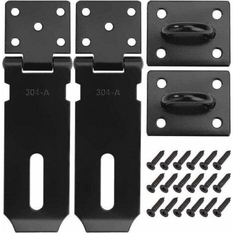 Cadenas Fermoir Loquet de Porte Acier Inoxydable Moraillon de Verrouillage 4 Pouces Verrou de Porte avec Vis Finition Noir Mat 2 Pièces