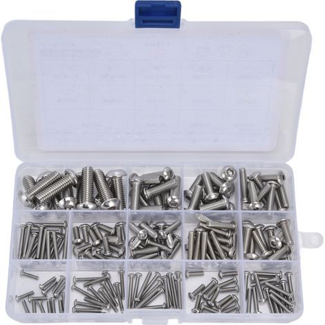 Assortiment de vis à tête cylindrique à douille hexagonale en acier inoxydable 185, 304 pièces, pour les réparateurs (1/5)