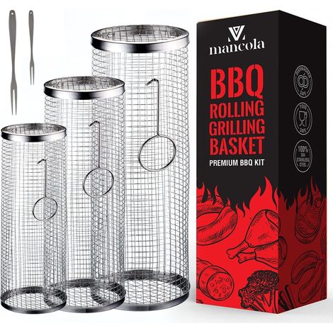 3 pcs Panier de grillade - cuisson pour grill acier inoxydable BBQ camping extérieur charbon bois, support frites, poisson, crevettes,légumes (1/5)