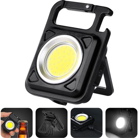 COB Lampe de Travail Rechargeable,Mini Portable Lampe de Camping, Porte-clés Lampe de Poche Étanche Lampes, avec Ouvre-Bouteille, Base Magnétique (1/5)