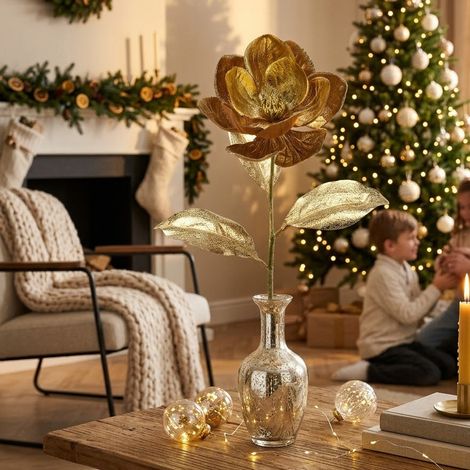 Fiore artificiale Magnolia color oro elegante per vasi e composizioni casa (1/3)