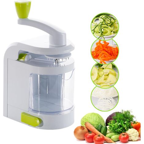 Coupe-légumes multifonction 4 en 1, lames de rechange non démontables, râpe à fromage rotative avec manivelle, hachoir à légumes de cuisine avec base à ventouse (blanc) (1/4)