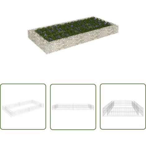 The Living Store Lit surélevé à gabion Acier galvanisé 200x100x20 cm - Lit Surélevé - Gabion - Bordure Jardin - Fleur - Plante (1/5)