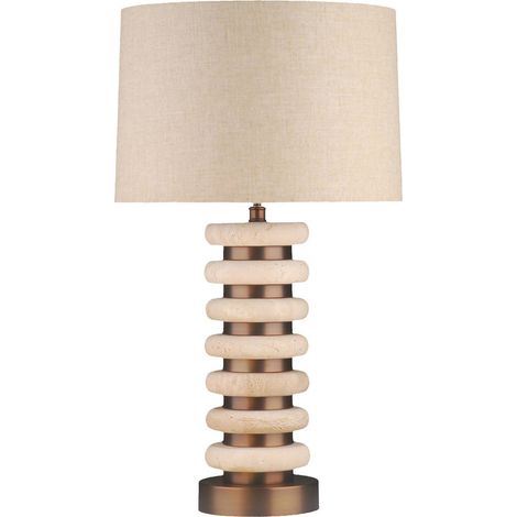 Lampe à poser naturelle en travertin - naturel et bronze (1/2)