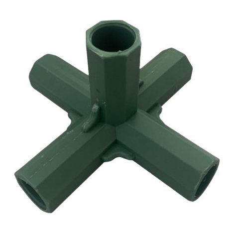 Connettore angolare a 5 vie per serra da giardino, raccordo in plastica verde Ø16 mm per aste metalliche rivestite, supporto strutturale (1/4)