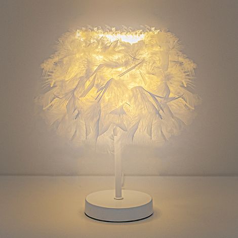 Lampe Chevet Design Plume Luxe, Base Blanc Laiteux & Abat-jour Blanc - 3 Couleurs Réglables (1/4)
