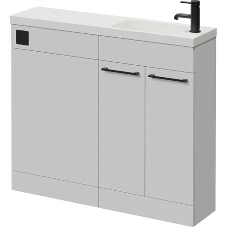 Napoli 250 Gloss Grey Pearl 1000mm 2 Door Vanity Unit Toilet Suite with Round Silvo Basin - 1000mm - Matt Black 160mm HandleWithout Jubilee Toilet Pan