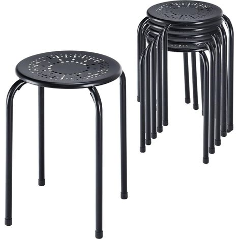 COSTWAY Set of 6 Metal Stacking Stools, Round Nesting Bar Stool with X-shape Connection & Anti-Slip Foot Pads, Breakfast Dining Seating for Home Kitchen Office, Support up to 120kg (1/5)