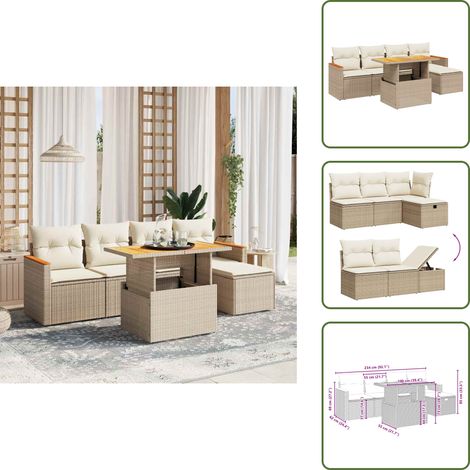 Salon de jardin avec coussins 6 pcs beige résine tressée - Ensemble Salon De Jardin - Mobilier De Jardin - Résine Tressée - Rotin Synthétique - Table Extensible (1/5)