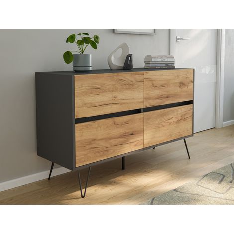 Raumwunder Kommode Dion 120cm Greifraum 4 SoftClose Grafit/Eiche Front (1/5)
