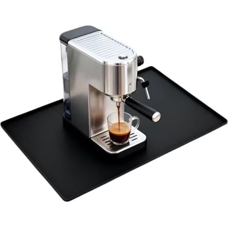 Tapis de machine à café avec rebord, 48 x 30 cm, tapis en silicone pour machine à café automatique, accessoire Barista, compatible et facile à nettoyer (noir) (1/5)