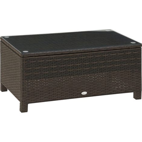 Table Basse de Jardin Plateau Verre trempé 5 mm rotin tressé 85 x 50 x 39cm Max. 50 kg Marron