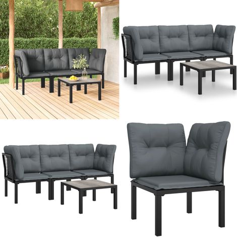 Salon de jardin 4 pcs noir et gris résine tressée - Salon De Jardin - Mobilier De Jardin - Set Salon De Jardin - Table Basse - Chaises De Jardin - Home & Living