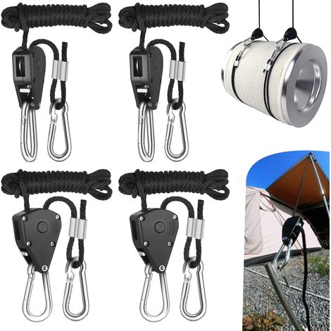 Noir,Tendeur de Corde à Cliquet 4Pcs Cordes à Cliquet avec Crochet, Cordes de Tente Réglables, Tendeur Voile Ombrage, Corde de Fixation pour Tente, 150 Livres, Sangle Réglable pour Auvent Camping (1/5)