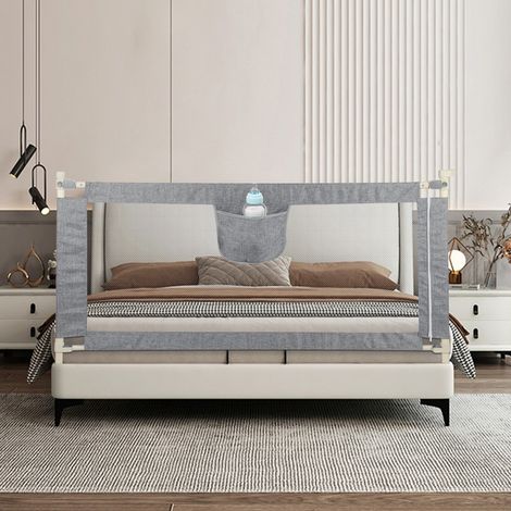 180cm Baby Bettgitter Einziehbare Babybettgitter Kinder Bettgitter Bettschutzgitter Höhenverstellbar Rausfallschutz für Bett grau (1/5)