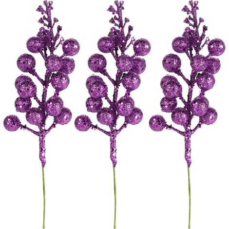 3-teiliges Set Weihnachtsbaumschmuck: Beeren, glitzernder Paillettenkranz aus Rattan, dekorative Accessoires mit 15 Köpfen, lila (1/5)