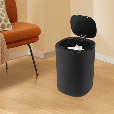 Poubelle intelligente à capteur 12 l - Ouverture automatique sans contact - IPX3 étanche - noir - Pour salle de bain et cuisine - En polypropylène + ABS - 20 × 20 × 30,5 cm